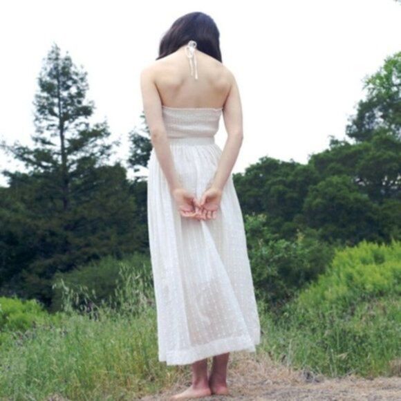 Free People cream Sundaes & Sprinkles Midi Dress Wrap Cut Out Halter tie… - Picture 3 of 11